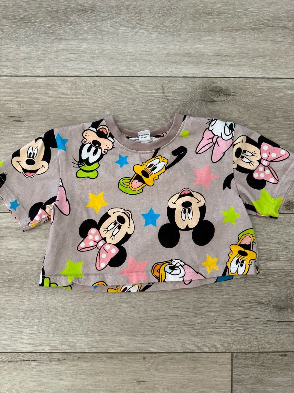 WILD RICH KIDS Gray Disney Characters Short Sleeve Kids CROP TOP Tee